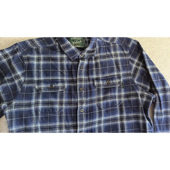 Woolrich Men Shirt XXL Blue Plaid Shacket Heavy Weight Pockets Warm Button Up - Picture 2 of 11